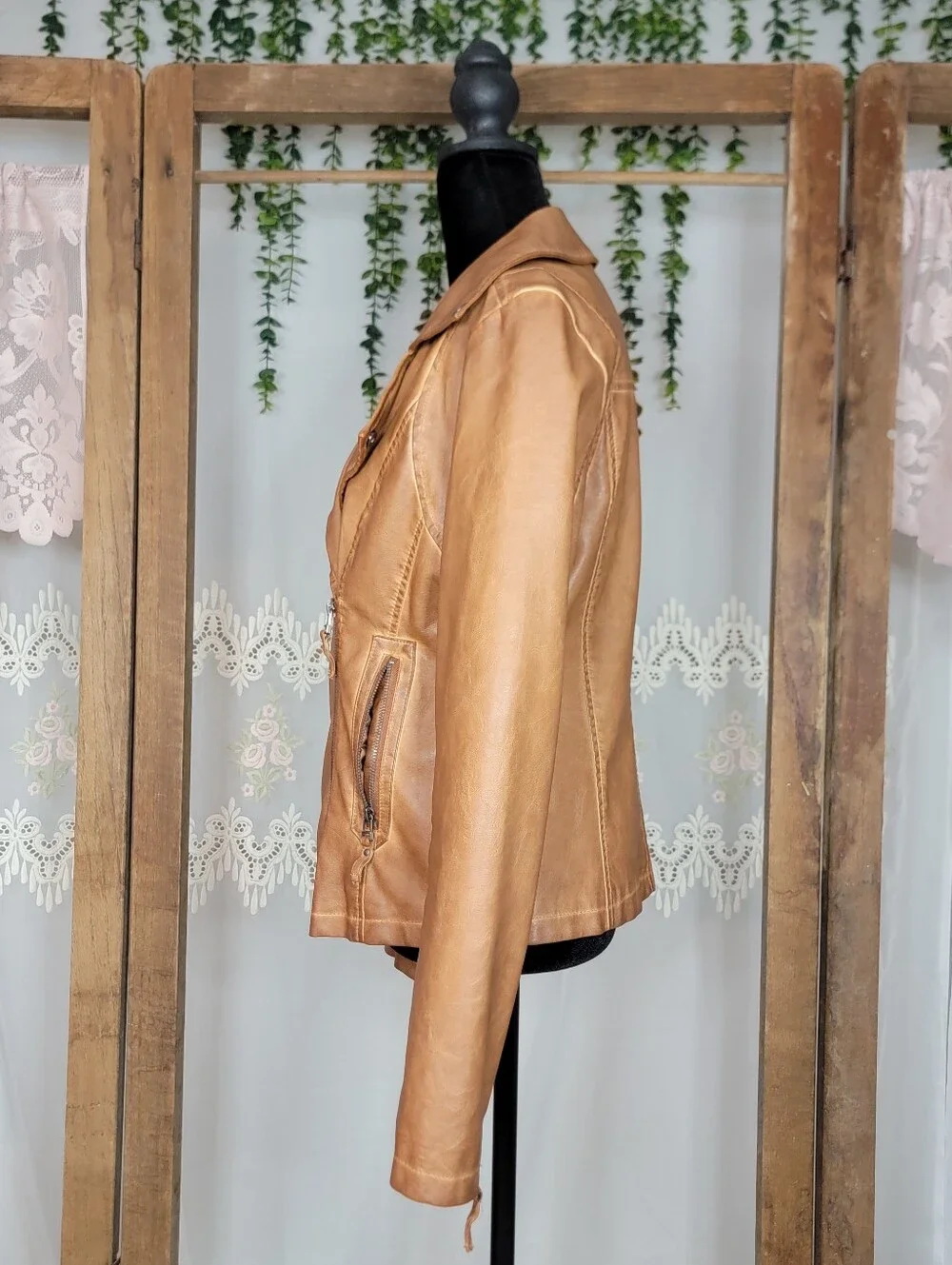 Max Studio Cognac Faux Leather Moto Jacket Size M - Picture 5 of 8